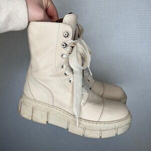 Alohas Can-Can Cream Leather Chunky Lug Sole Combat Boots Made in Spain Size 38